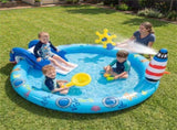 74 " Inflatable Marine Spray Pool with Shark Slide & Lighthouse Sprinkler, Kids Water Play Center 00427621