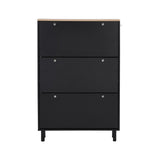 ON-TREND Narrow Design Tipping Bucket Shoe Cabinet with 3 Flip Drawers, Wood Grain Pattern Top WF308731AAB
