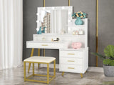 Large Vanity Set with 9 LED Bulbs, Makeup Table with Cushioned Stool, 3 Storage Shelves 4 Drawers, 99526717
