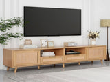 Rattan TV Stand for TVs up to 85'', Modern Farmhouse Media Console, Entertainment Center with Solid WF316678AAP