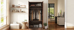 ZUN 2-Door Wooden Wardrobe Armoire with 3 Storage Shelves, Brown 07725847