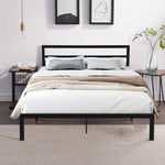 ZUN Queen Size Metal Bed Frame with Headboard Black W31181461