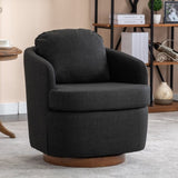 035-Linen Fabric Swivel Accent Chair With Soild Wood Round Brown Base Leg,Dark Gray W527134468