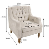 Beige Accent Chair, Living Room Chair, Footrest Chair Set with Vintage Brass Studs, Button Tufted W1170100893