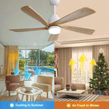 52 Inch Ceiling Fan With Dimmable LED Light 5 Solid Wood Blades Smart Remote Control Reversible DC W934P200090