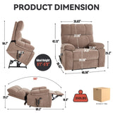 ZUN Brown Heat Massage Dual Motor Infinite Position Up to 350 LBS Large Electric Power Lift Recliners W1803P264024