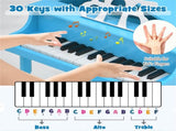 Blue Kids Piano 30-Key Wood Toy Kids Grand Piano with Bench and Music Rack 53536919