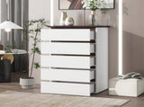 5 Drawer for Bedroom, Modern Closets Chest of Drawers, White & Walnut color Storage W409134195