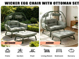 Double Patio Egg Chair Ottoman, Wicker Outdoor Egg Chair Cushion, 2 Person Lounge Chair T5880P501484