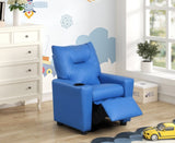 Perline 23"W Blue PVC Fabric Kids Recliner Chair with Cupholder B061P236760