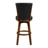 Button-Tufted Swivel Bar Chairs Set of 2, Upholstered Seat and Back Chestnut Finish Solid Wood B011P220996