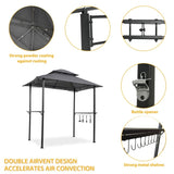 ZUN Outdoor Grill Gazebo 8 x 5 Ft, Shelter Tent, Double Tier Soft Top Canopy Steel Frame with hook W41918148