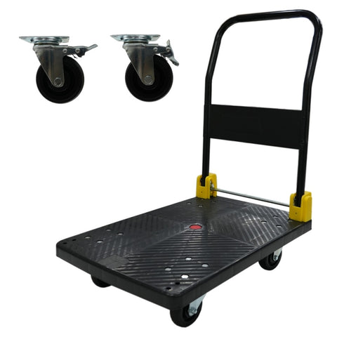 Foldable Platform Push Hand Truck Cart, 880 lbs. Weight Capacity, 2 Swivel Brake Wheels W2916P210403