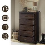 ZUN Brown MDF with Solid Wood Veneer 73*40*120cm Vertical 5-Drawer Chest of Drawers 43265670