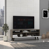 ZUN Oslo Tv Stand for TV´s up 51", Two Drawers, Four Legs, Three Open Shelves -Dark Brown / White B20092107