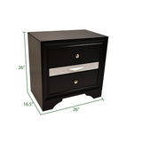 Traditional Style 2 Drawer Nightstand made with Wood in Black Color 808857578259