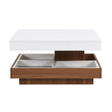 ZUN ON-TREND Modern Square 360&deg;Rotating Coffee Table with Three Detachable Tray, 2-Tier Farmhouse Wood N721P191981K