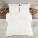 Full/Queen 3 Piece Tufted Cotton Chenille Floral Duvet Cover Set B035129181