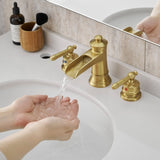 Bathroom Faucets for Sink 3 Hole Nickel Gold 8 inch Widespread Bathroom Sink Faucet with Pop Up W1932P180027