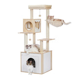 ZUN 56.7" Cat Tree with Litter Box , for Indoor Cats with Storage Cabinet and Cozy Cat Condo, Sisal 05599943