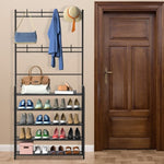 ZUN Entryway Coat Hat Rack Shoe Storage Shelf 5 Tier Shoe Rack Freestanding Hall Tree Garment Hanger 14015095