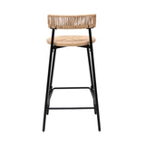 Hand Woven Bar Stools with Back Set of 2 Paper Rope Round Barstools with Footrest for Kitchen Island W1757P271587
