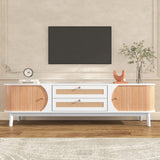 ZUN Rattan TV Stand for TVs up to 75'', Modern Farmhouse Media Console, Entertainment Center with Solid WF316663AAK