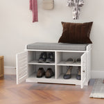 ZUN Shoe Storage Bench with Padded Seat Cushion, Entryway Bench with 2 Barn Doors-White 45621549