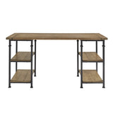 Vintage Industrial 1pc Writing Desk with 4 Open Shelves Rustic Poplar Finish Solid Wood and Metal B011P220224