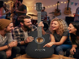 Matte Black 38-inch Acoustic Guitar with Picks, Strings, Capo, Case, Tuner, and Strap 64231991