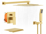 Rain Shower System Brushed Gold Tub Shower Faucet Set 10 Inch Square Rainfall Shower Head with 66075959