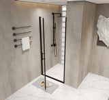34"x 72" Pivot Shower Door, Matte Black Aluminum Frame, Half Frame ,1/4" Tempered Glass W1675P295822