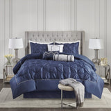 7 Piece Tufted Comforter Set Navy Cal King B03596833