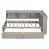 ZUN Twin Bed with L-shaped Bookcases,Drawers,Grey 46572090