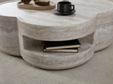 31.5" Clover Round Faux Marble Coffee Table No Assembly Required, Anti-Slip Raised Edge, Open W2664P462015