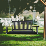 ZUN Front Porch Swing with Armrests, Wood Bench Swing with Hanging Chains,for Outdoor Patio ,Garden 39418244