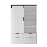 ZUN Tall Bedroom Armoire Wardrobe Closet Clothing Storage Cabinet with Hanging Rod Barn Door Drawers 91492450