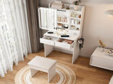 Small Makeup Vanity Desk with Mirror & Adjustable LED Lights,Built-in Power Outlet & Hidden Storage, W2699P296515