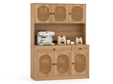 Natural Boho 6-Door Pantry Cabinet, PE Rattan Doors & Built-in Charging Station 36805951