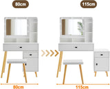 ZUN Dressing Table with Hollywood LED Mirror, Light Adjustable Brightness, Dressing Table, Padded Stool W2139P193931