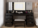 Large Vanity Table Set with 3 Opening Mirrors and LED Lights, Vanity Table with Full Storage Behind 28836264