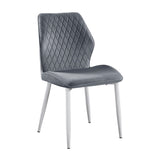 Modern Dining Side Chairs Set of 2, Dark Gray Velvet Upholstered White Metal Legs Furniture B011P284952