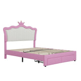 Full Size Upholstered Bed Frame with LED Lights, Modern Upholstered Princess Bed with Crown W2770P190367