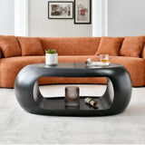 ZUN 39.37'' Oval Coffee Table, Sturdy Fiberglass table for Living Room, No Need Assembly Black W876P178617