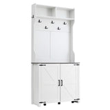 ON-TREND Farmhouse 4-in-1 Hall Tree with Barn Doors, Movable Bench with 7 Hanging Hooks and Shoe N721P205788K