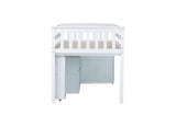 Twin Loft with Storage Cabinet, Drawer and Shelf Cabinet and Pulling-Out Desk, Rubber Wood Loft 20122803