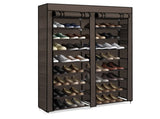 Double Row 10-Tier Non-Woven Fabric Shoe Cabinet with Iron Pipes and Plastic Components, Brown 47364697