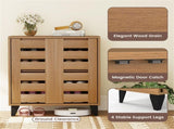 24" Farmhouse Shoe Cabinet with 2 Louvered Doors - 4-Tier Shelves, 3 Adjustable Layers 29651966