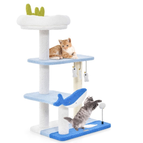 ZUN 3-layer cat tree, cat climbing frame, multi-functional activity center Marine theme design 64994911