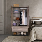 Embossed particle board with triamine 9262 retro gray 2 doors 1 drawer iron shelf wardrobe 64563118